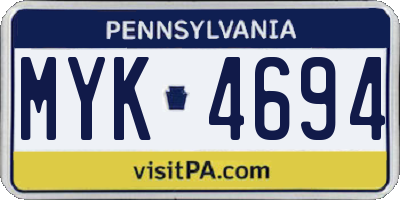 PA license plate MYK4694