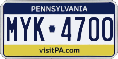PA license plate MYK4700