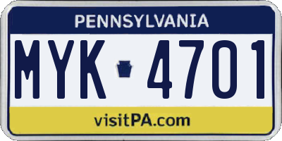 PA license plate MYK4701