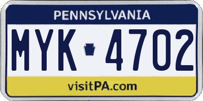 PA license plate MYK4702