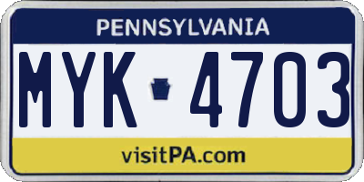 PA license plate MYK4703