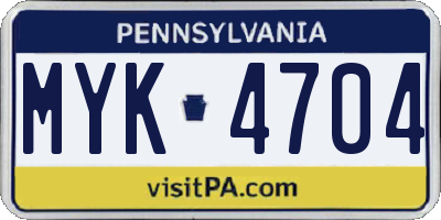 PA license plate MYK4704
