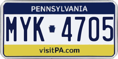 PA license plate MYK4705