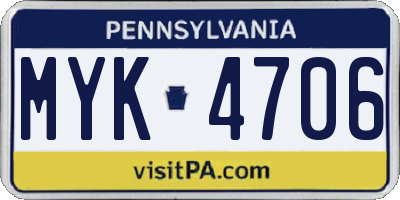 PA license plate MYK4706