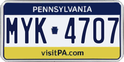 PA license plate MYK4707