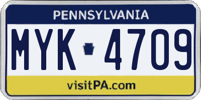 PA license plate MYK4709