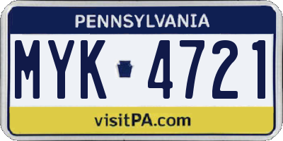PA license plate MYK4721