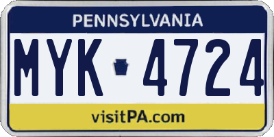PA license plate MYK4724