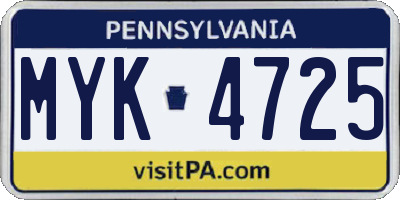 PA license plate MYK4725