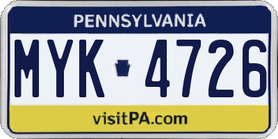 PA license plate MYK4726