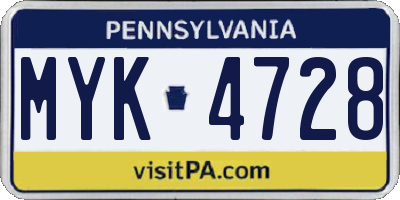 PA license plate MYK4728