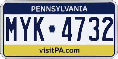 PA license plate MYK4732