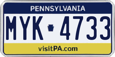 PA license plate MYK4733