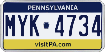 PA license plate MYK4734