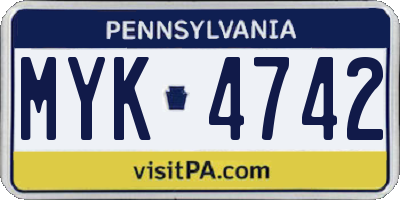 PA license plate MYK4742