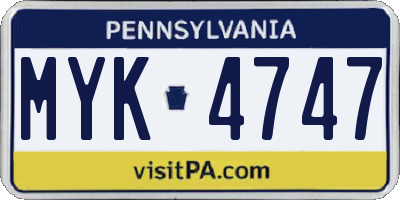 PA license plate MYK4747