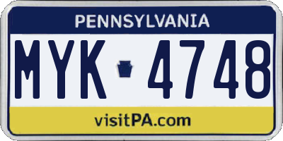 PA license plate MYK4748