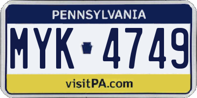 PA license plate MYK4749