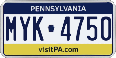 PA license plate MYK4750