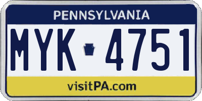 PA license plate MYK4751