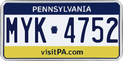 PA license plate MYK4752