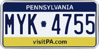 PA license plate MYK4755