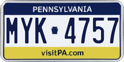 PA license plate MYK4757