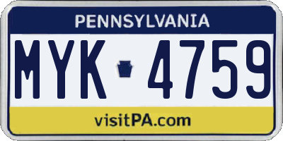 PA license plate MYK4759