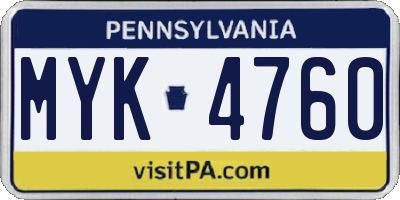 PA license plate MYK4760