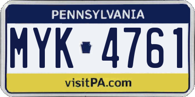 PA license plate MYK4761