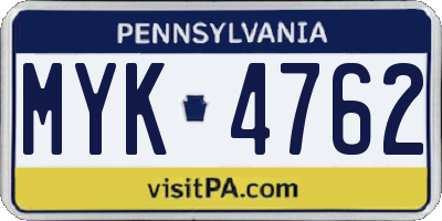 PA license plate MYK4762
