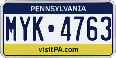 PA license plate MYK4763