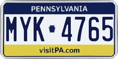 PA license plate MYK4765