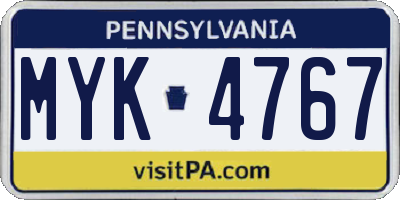 PA license plate MYK4767