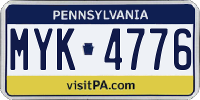 PA license plate MYK4776