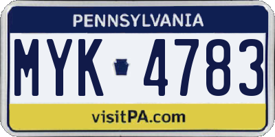 PA license plate MYK4783