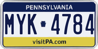 PA license plate MYK4784