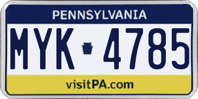 PA license plate MYK4785