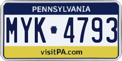 PA license plate MYK4793