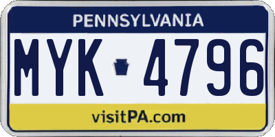 PA license plate MYK4796