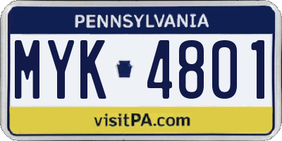 PA license plate MYK4801