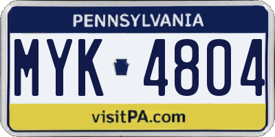 PA license plate MYK4804