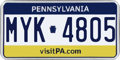 PA license plate MYK4805