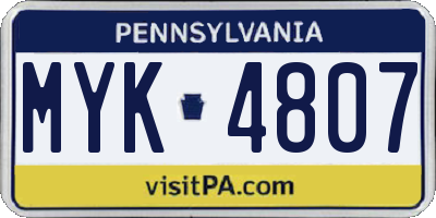 PA license plate MYK4807