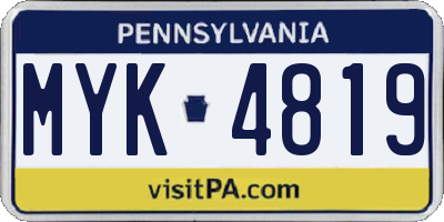 PA license plate MYK4819