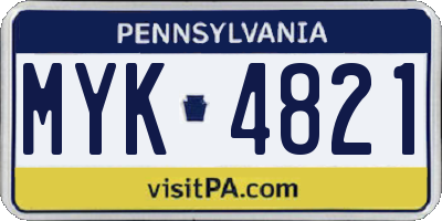 PA license plate MYK4821