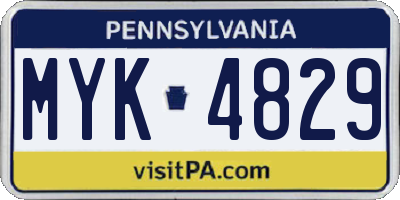 PA license plate MYK4829