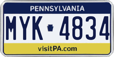 PA license plate MYK4834