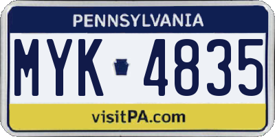 PA license plate MYK4835