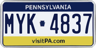 PA license plate MYK4837